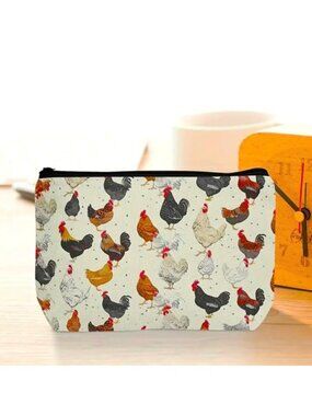 Cosmetic Bag Chicken Makeup Clutch Pouch Travel Country Hens Rooster Farm NEW